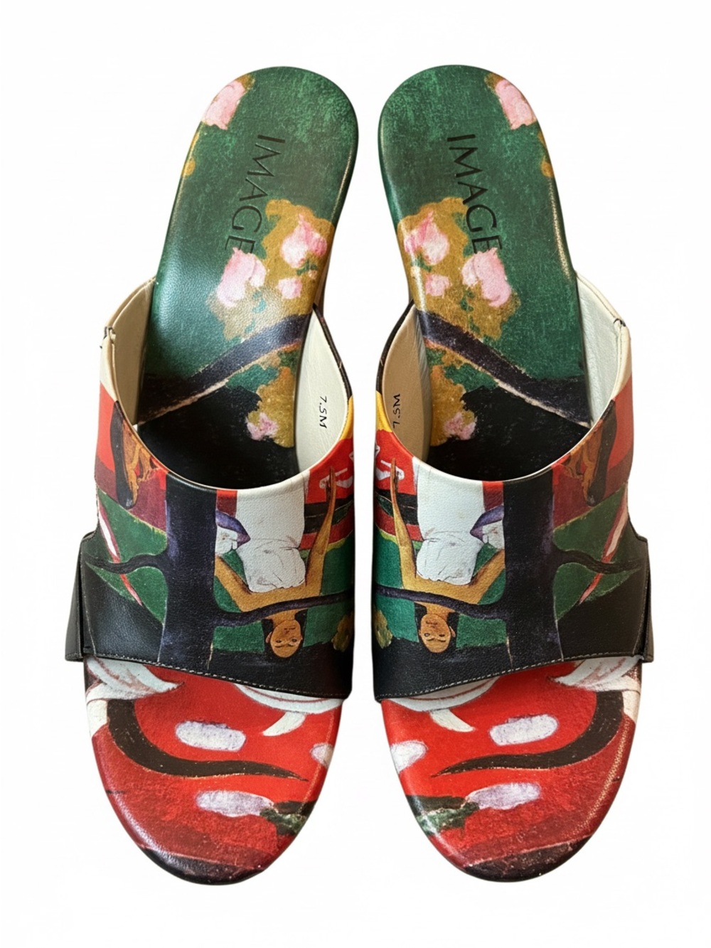 Image Art Print Slip-On Mules in Green and Red